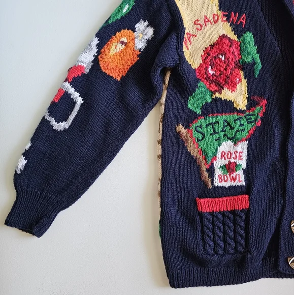 The Eagles Eye 1993 Hand Knit Rose Bowl Football Cardigan Sweater Size Small